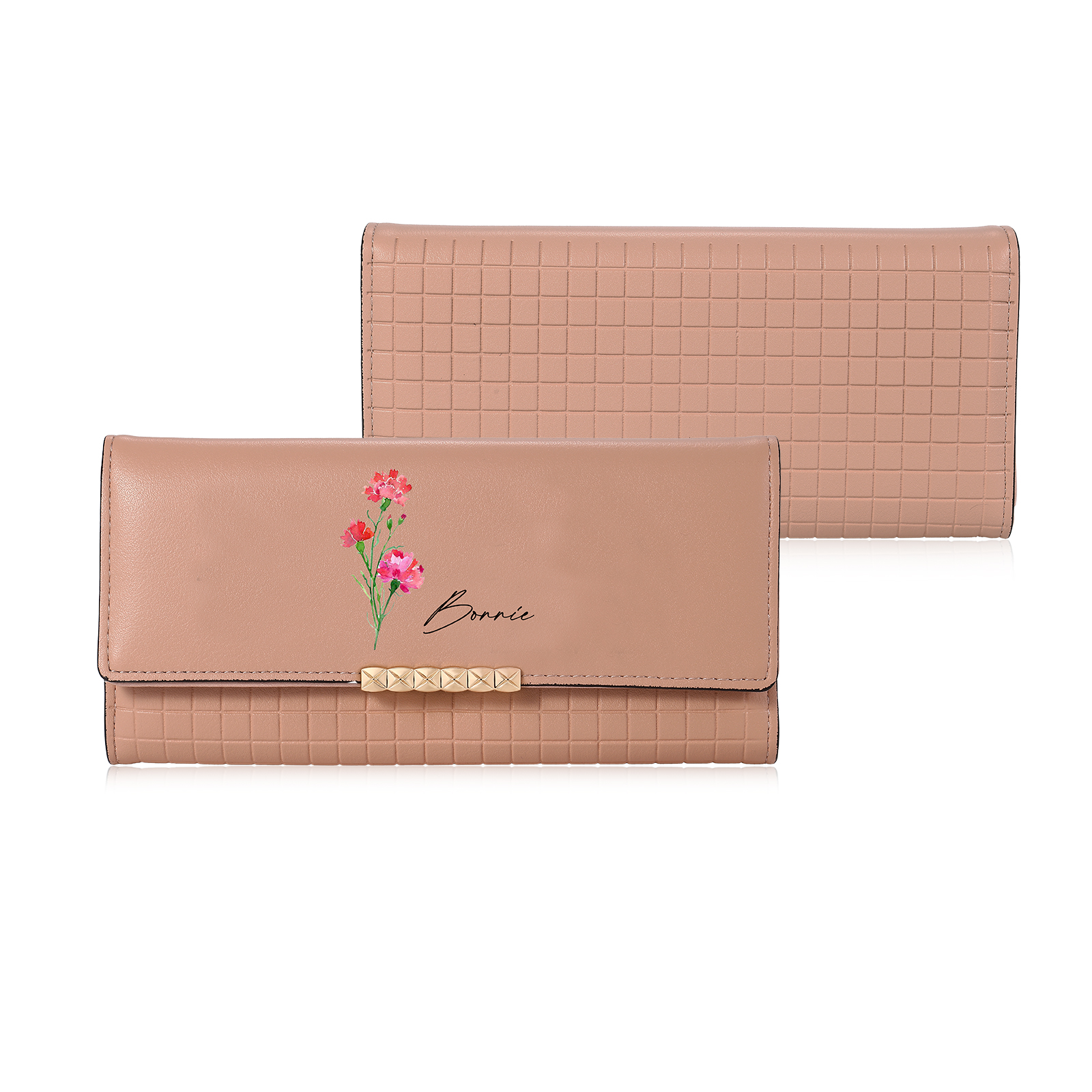 Portafoglio da donna personalizzato con fiore di nascita e nome, regalo di compleanno e per la Festa della Mamma per mamma, moglie, amica | Jessemade