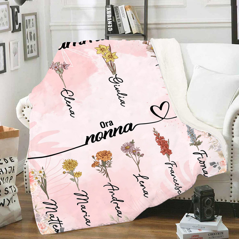 All'inizio Mamma, Ora Nonna-Coperta con fiore di nascita e nome personalizzabili regalo per nonna/mamma