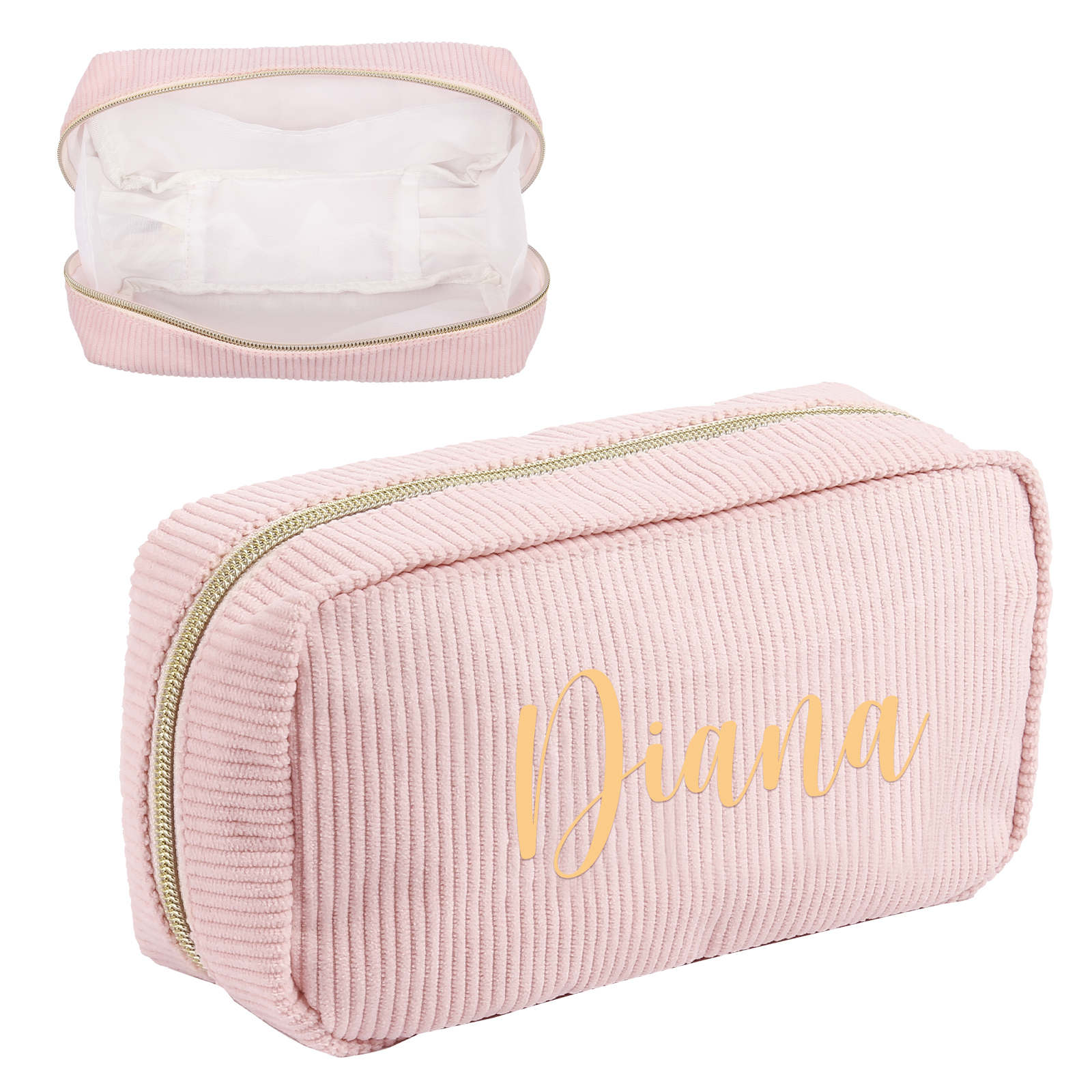 Borsa per cosmetici in velluto a coste per donna 1 nome personalizzato regalo per donna