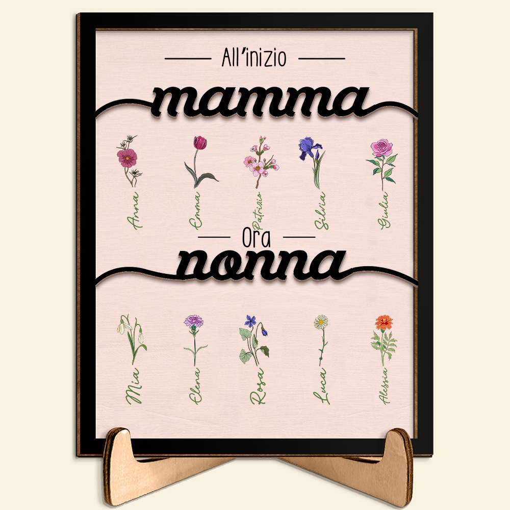 All'inizio mamma,ora nonna-Targa con nomi e fiori di nascita personalizzabili famiglia regalo ricordo