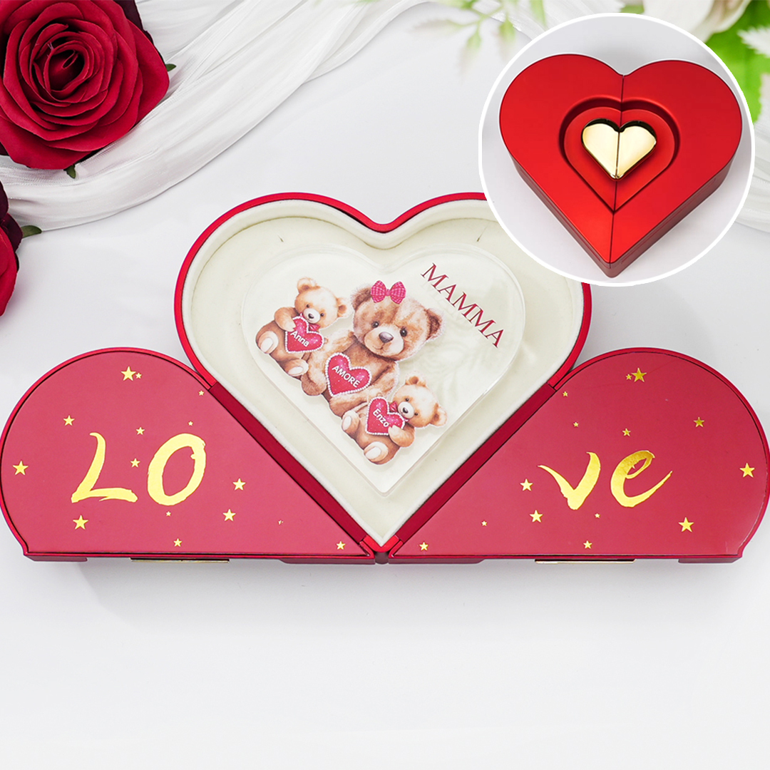 MAMMA Decorazione acrilica con 3 orsacchiotti a forma di cuore 3 nomi e 1 testo personalizzati per mamma/nonna