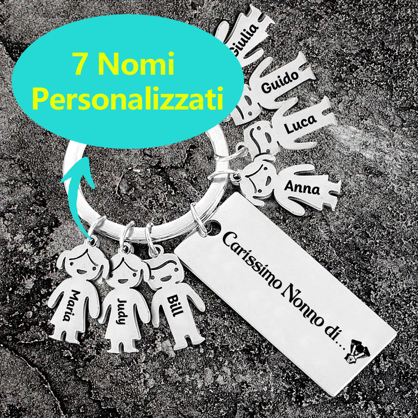 Portachiavi con ciondolo bambino 7 nomi personalizzati regalo per nonno festa dei nonni