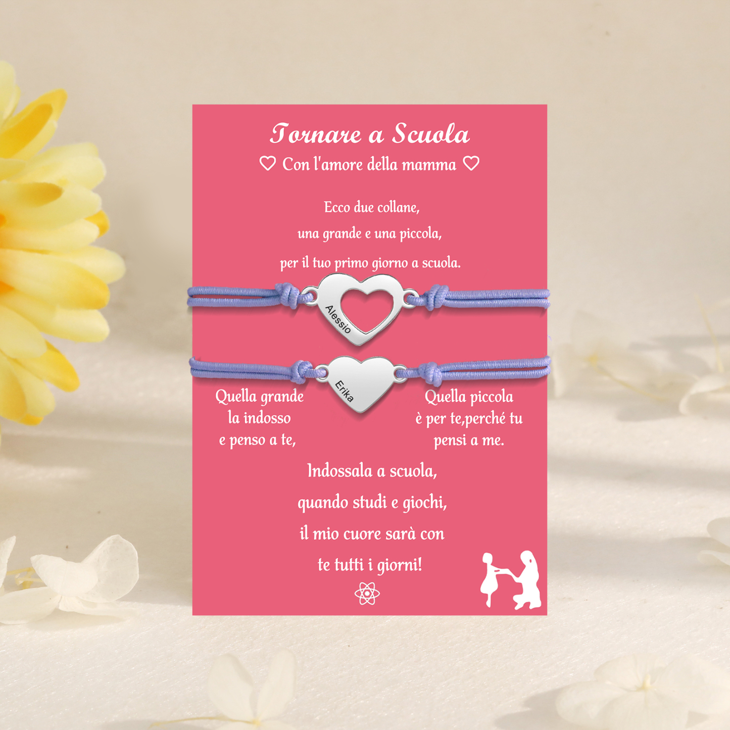 2PCS Braccialetto cuore regorabile regalo per Mamma e figlia con carta
