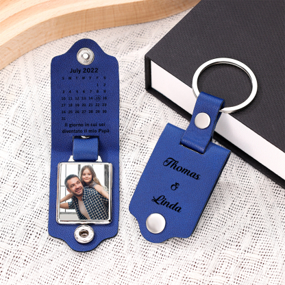 Portachiavi Pelle 1 foto e 1 data e 2 nomi personalizzabili regalo per Papà
