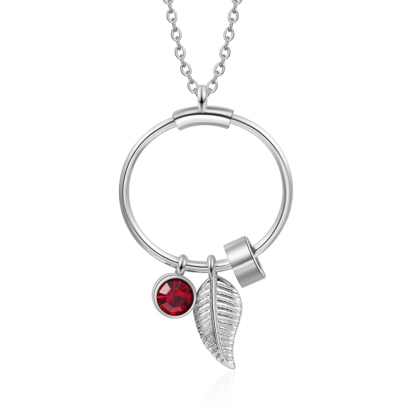 Collana con ciondolo foglia e cerchio 1 nome e 1 pietra di nascita personalizzati regalo per donna