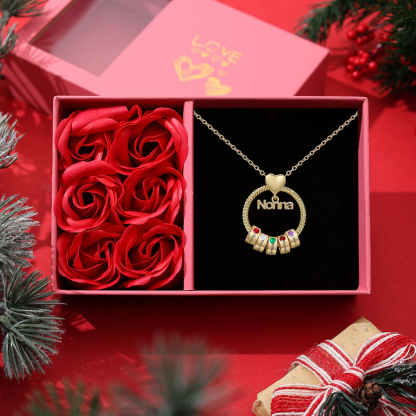 Collana con ciondolo nonna 5 nomi incisioni e pietre di nascita personalizzate