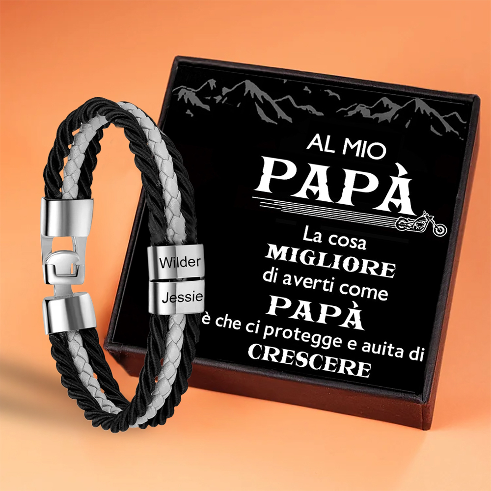 Bracciale Uomo Personalizzato in Pelle – Incisione 2 Nomi – Regalo Elegante per Papà o Lui | Jessemade