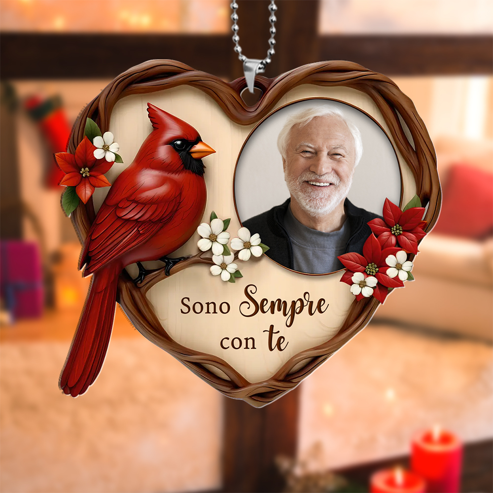 Decorazione per l'albero di Natale personalizzata, foto commemorativa con cardinale