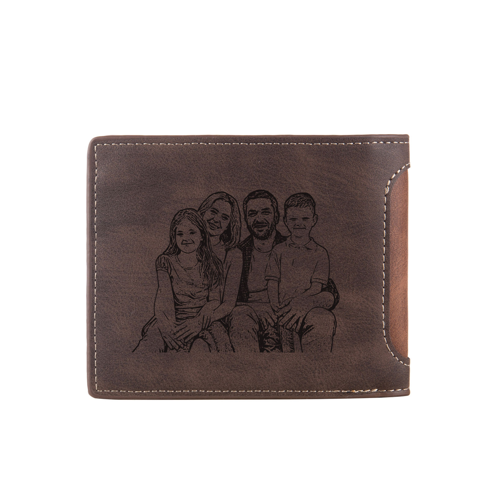 Portafoglio bifold in pelle personalizzato con foto incisa e nome o iniziali