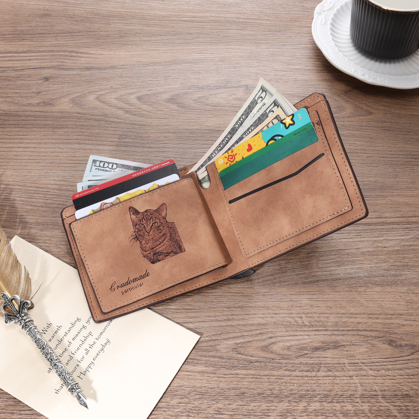 Portafoglio 2 Foto personalizzato con testo Carta da portafoglio classico da uomo