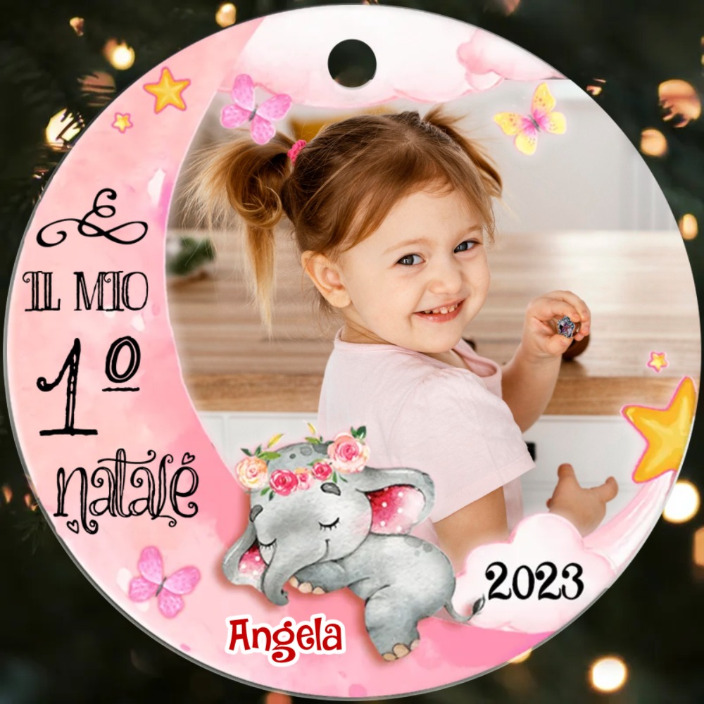 IL MIO 1º NATALE-Ciondolo di legno per bambino bambina foto nome personalizzabile