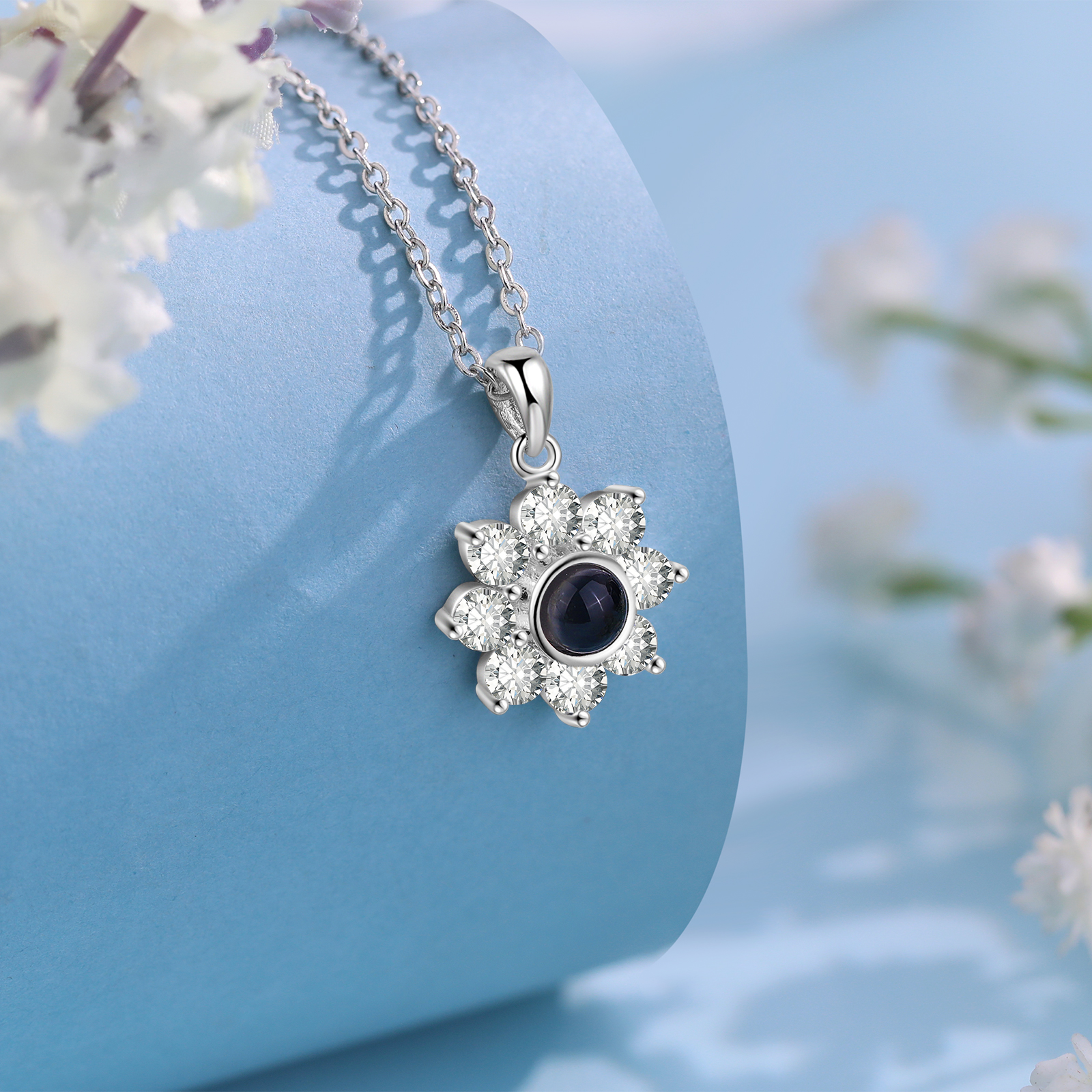 Collana girasole con proiezione di foto personalizzabile per donna