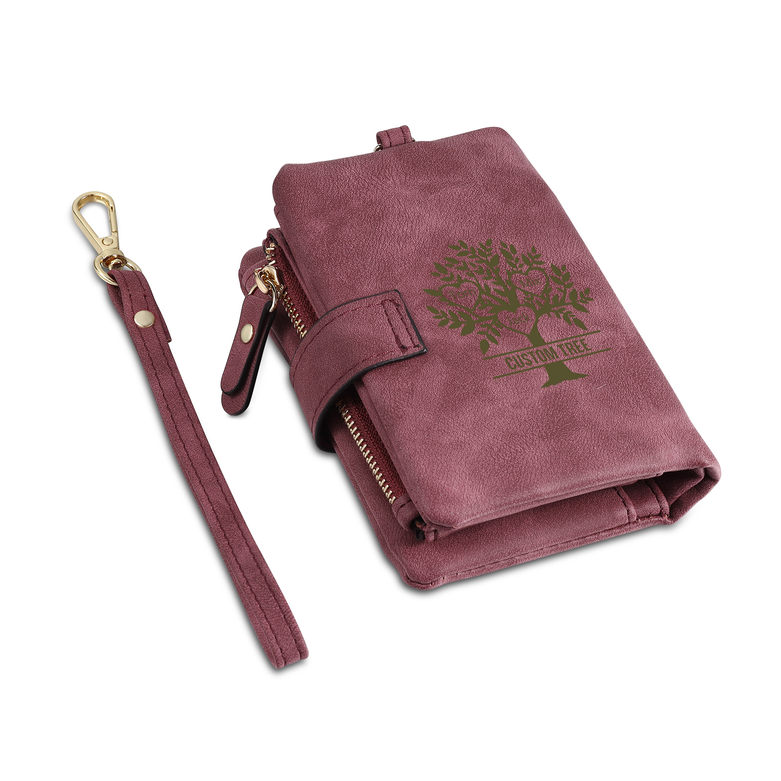Portafoglio Albero della vita in PU pelle con 3 nomi & 1 testo & 1 lettera personalizzati per donna