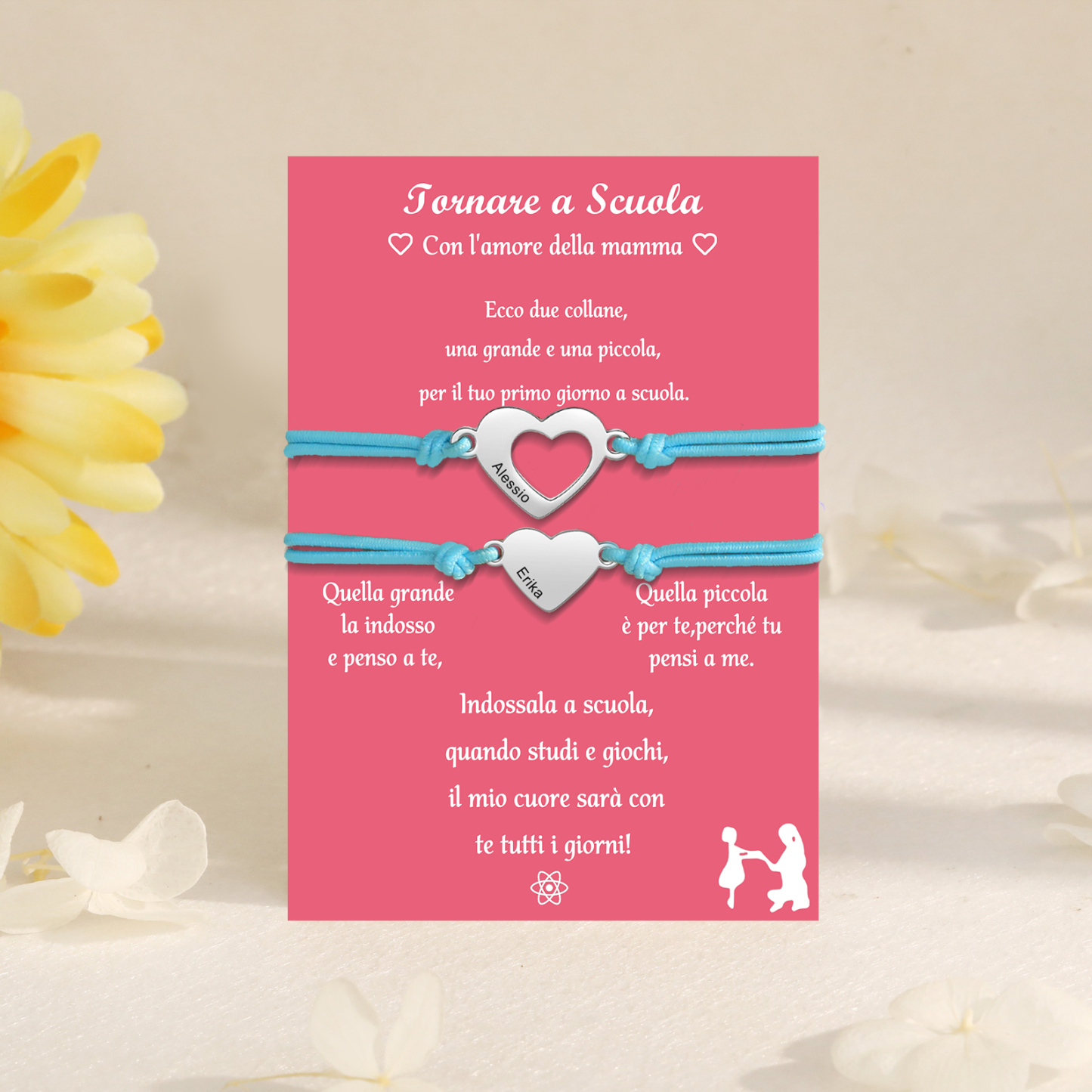 2PCS Braccialetto cuore regorabile regalo per Mamma e figlia con carta