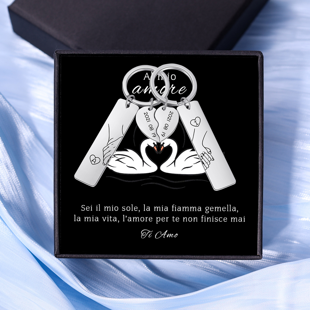 Portachiavi personalizzabile con 2 lettere e data cuore a coppia