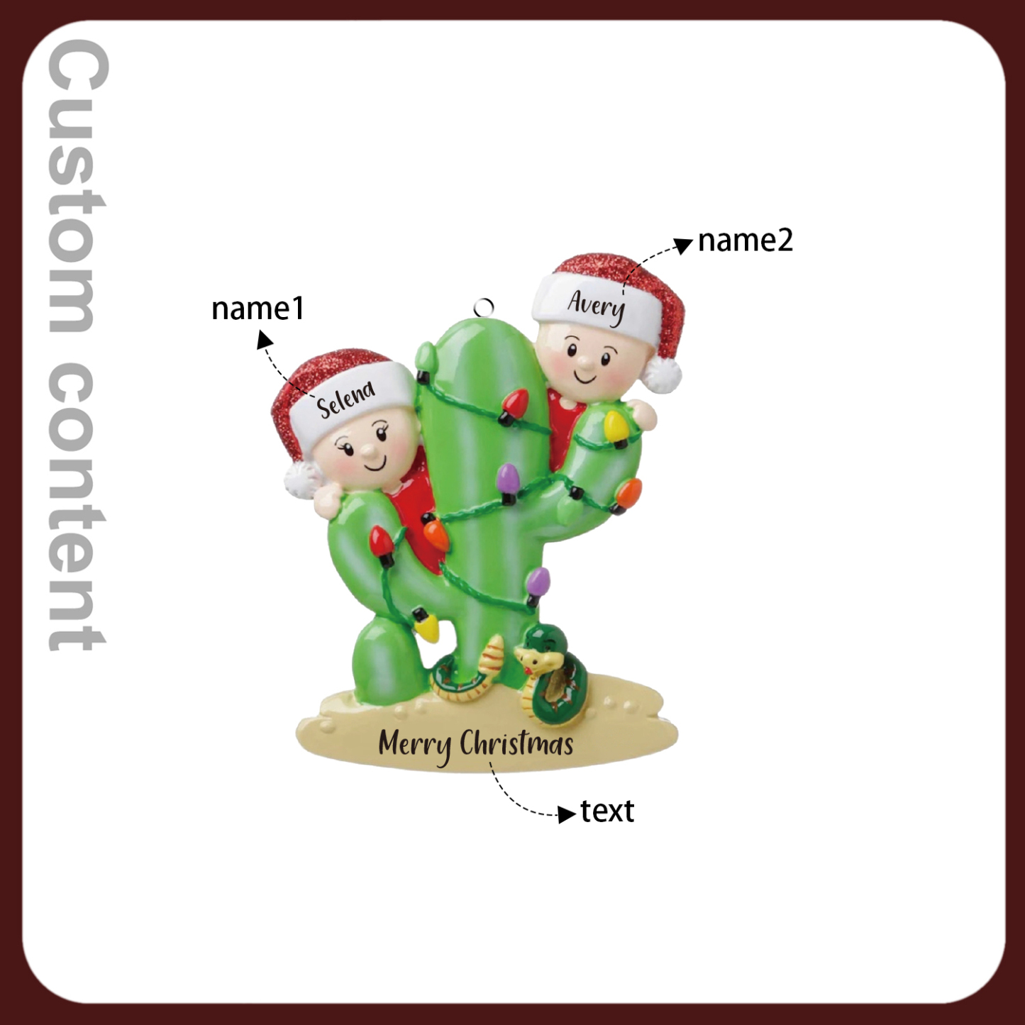 Bianco Natale mille candele... Ornamenti cactus ciondolo per albero di Natale 2 nomi personalizzati