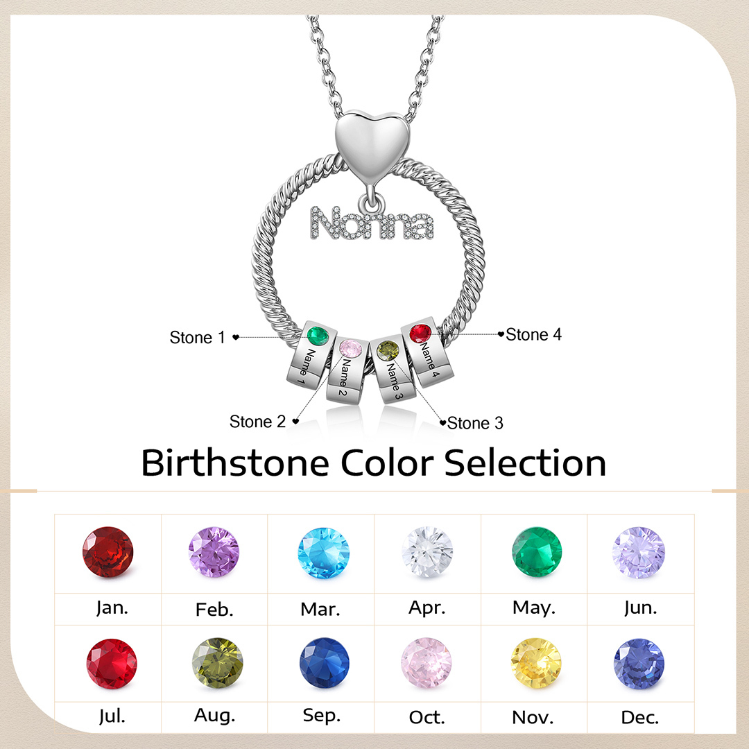 Collana con ciondolo nonna 4 nomi incisioni e pietre di nascita personalizzate