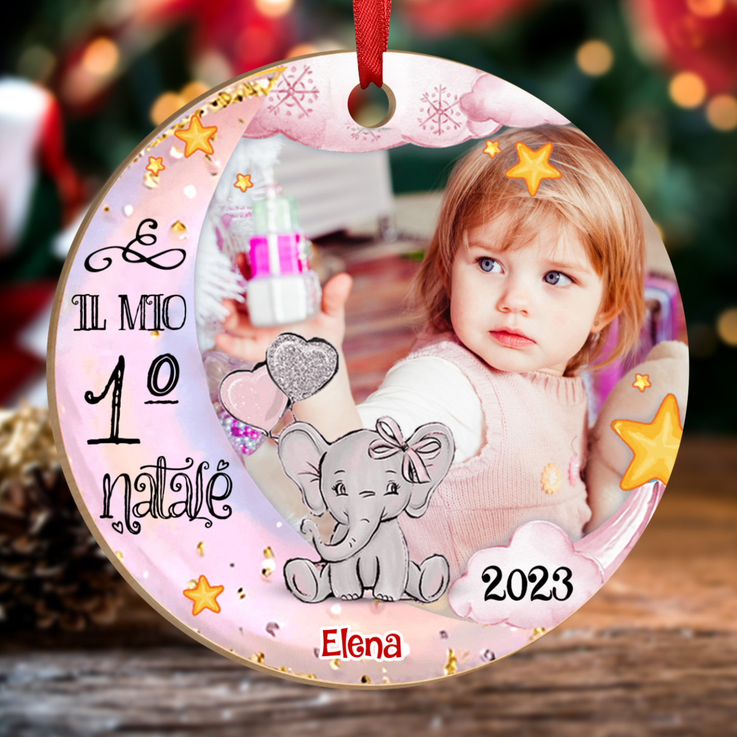IL MIO 1º NATALE-Ciondolo di legno per bambino bambina foto nome personalizzabile