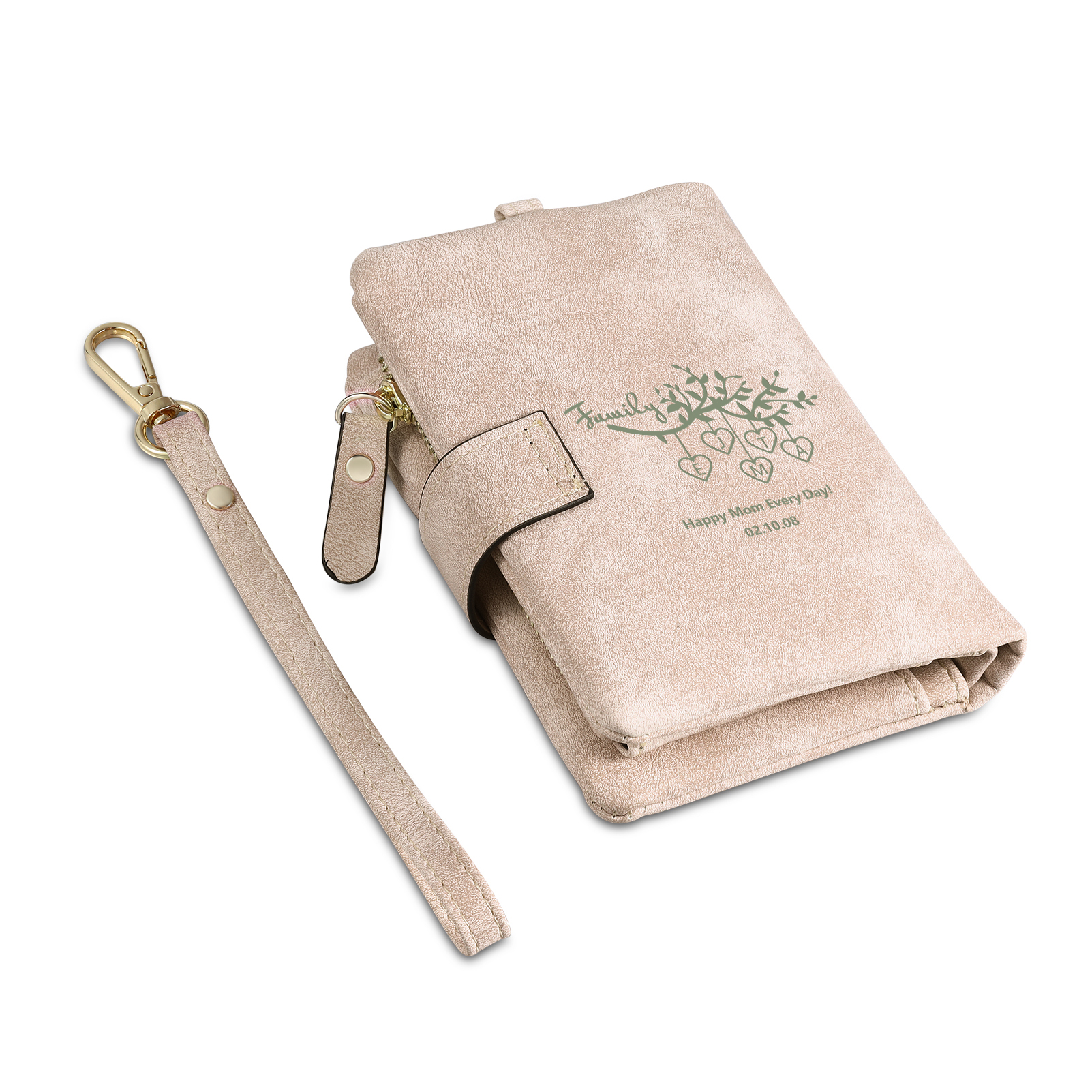 Portafoglio in PU pelle albero di vita con 6 letetre & 1 testo & 1 nome personalizzati per mamma/nonna