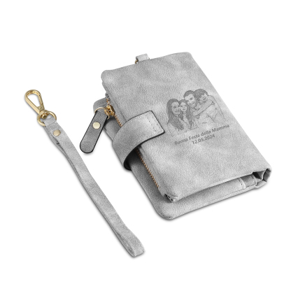 Portafoglio in PU pelle con 6 nomi & 2 testi & 1 foto personalizzati per mamma