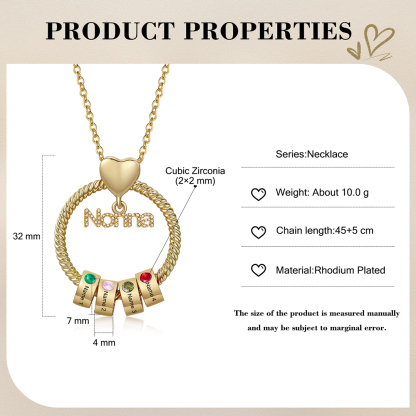 Collana con ciondolo nonna 4 nomi incisioni e pietre di nascita personalizzate