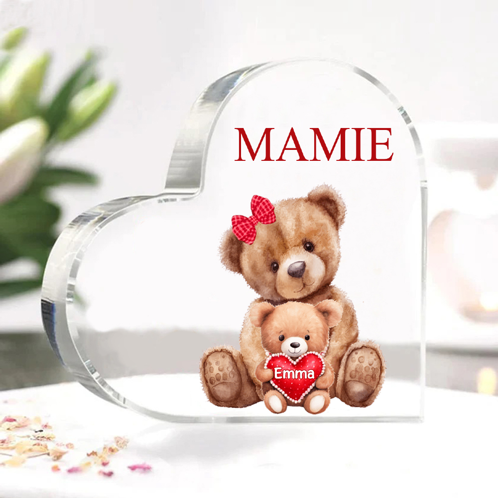 MAMMA Decorazione acrilica con 1 orsacchiotto a forma di cuore 1 nome e 1 testo personalizzati per mamma/nonna