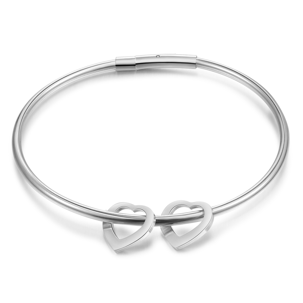 Braccialetto con 2 nomi personalizzati e 2 ciondoli di cuore per donna