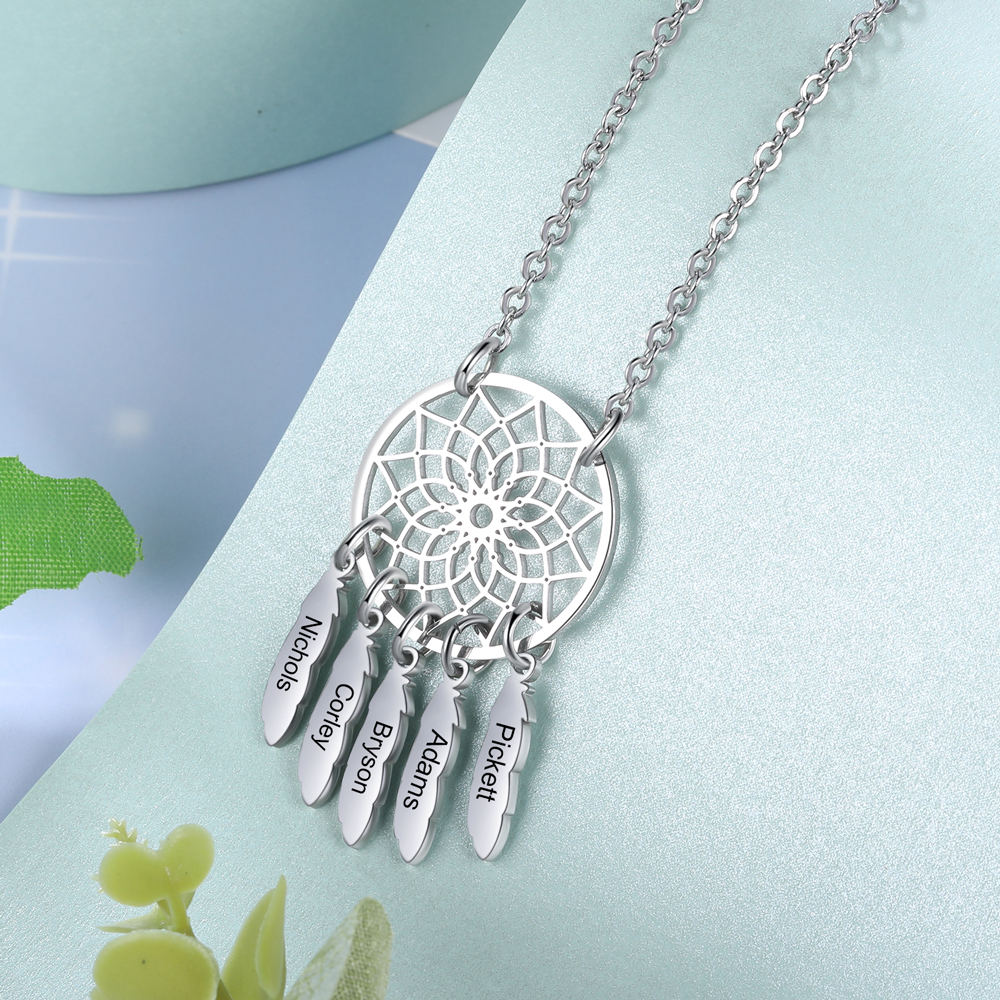 Genealogia Dreamcatcher collana con 3 nomi personalizzati