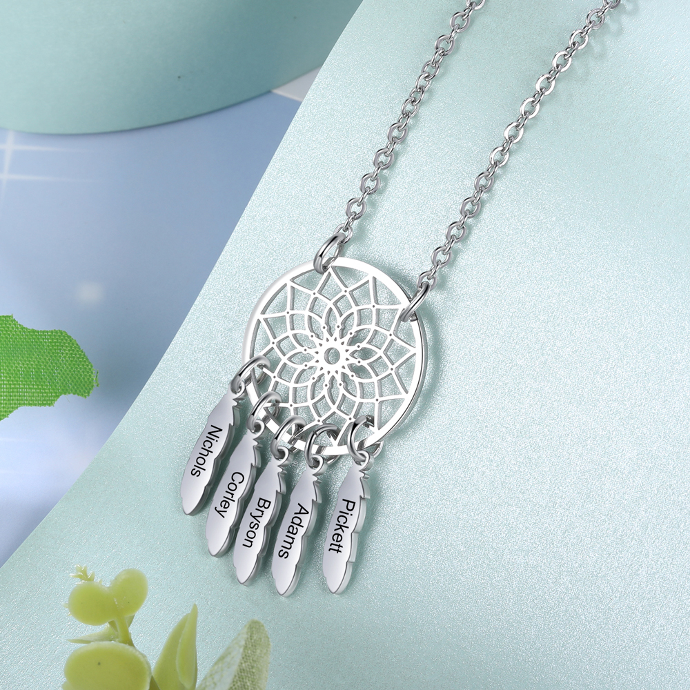 Genealogia Dreamcatcher collana con 3 nomi personalizzati