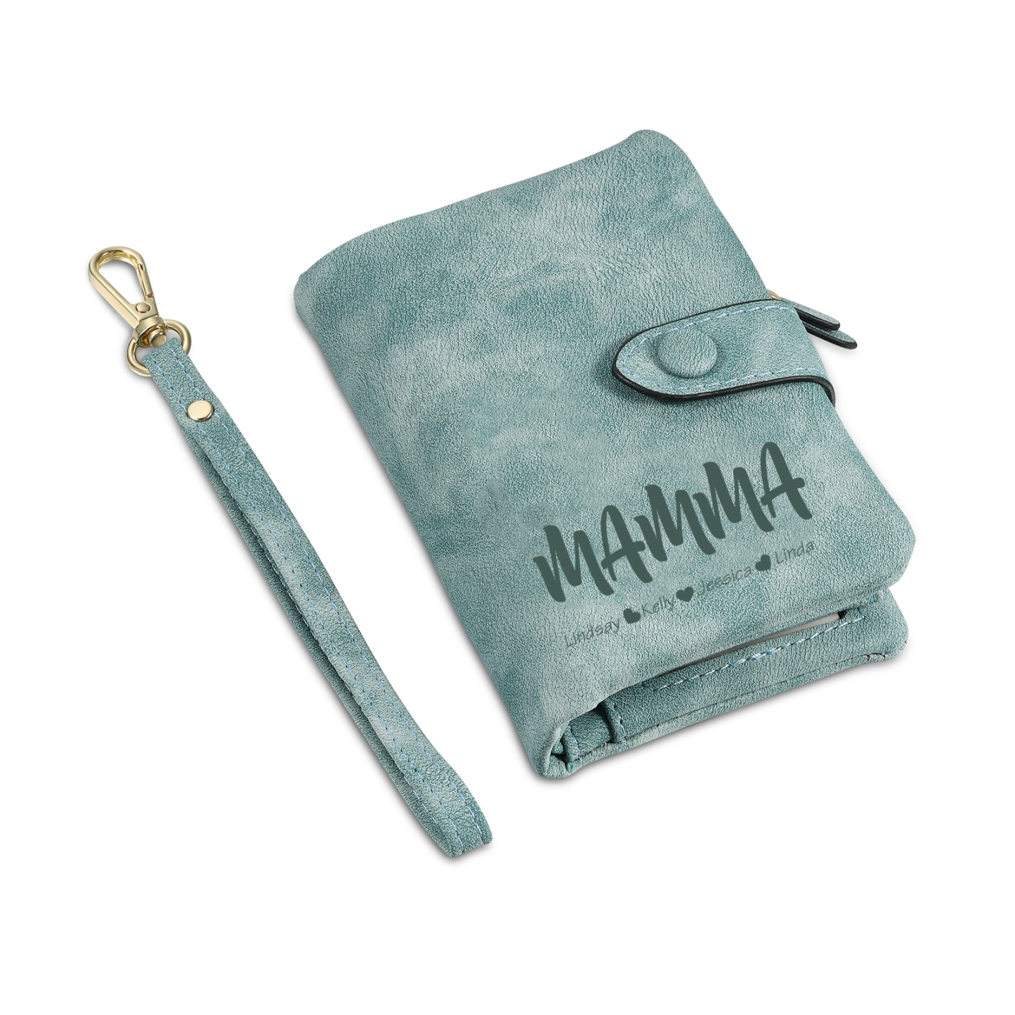 Portafoglio in PU pelle con 7 nomi & 2 testi & 1 foto personalizzati per mamma