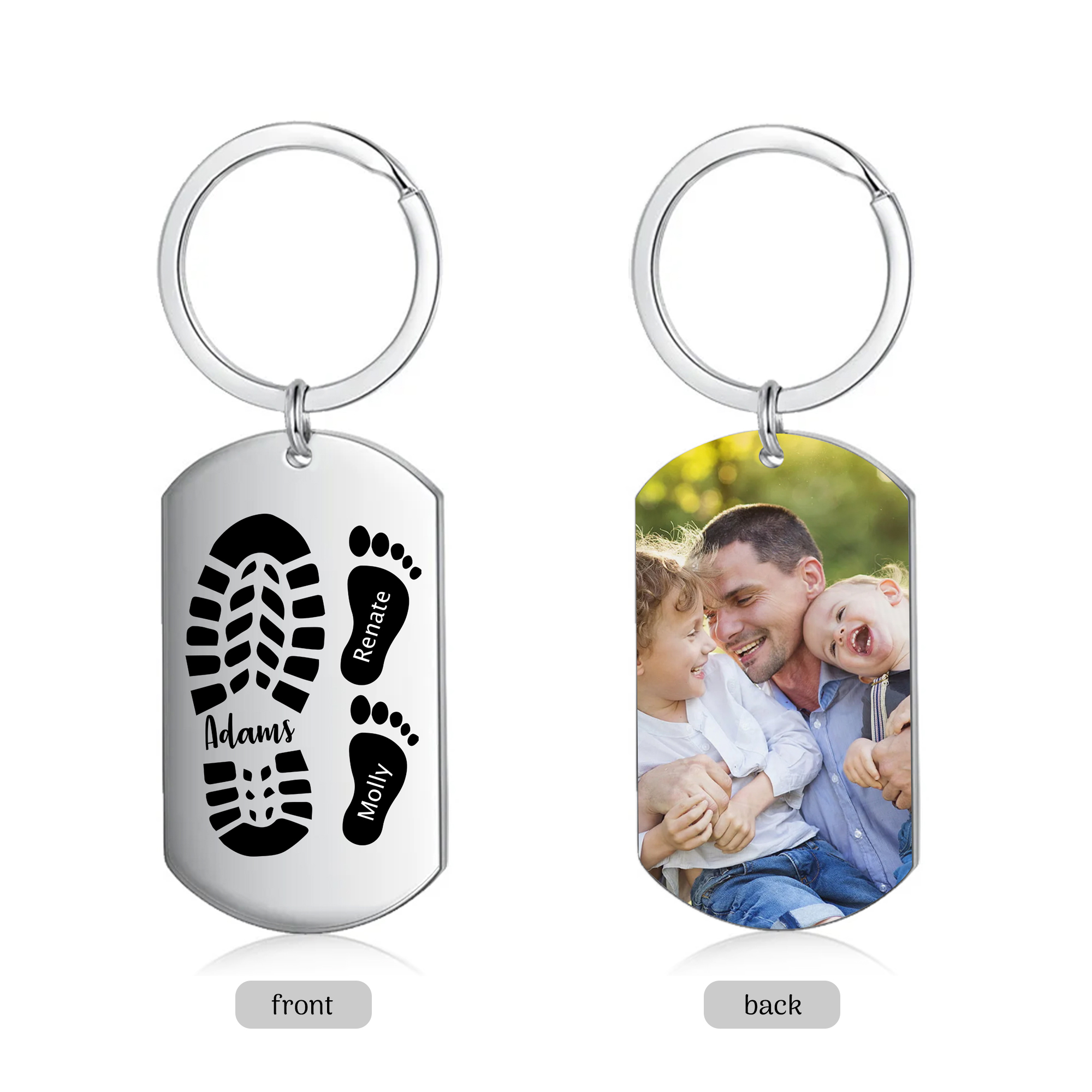 Papà/Nonno-Portachiavi con piedino 3 nomi e 1 foto personalizzati regalo per papà/nonno