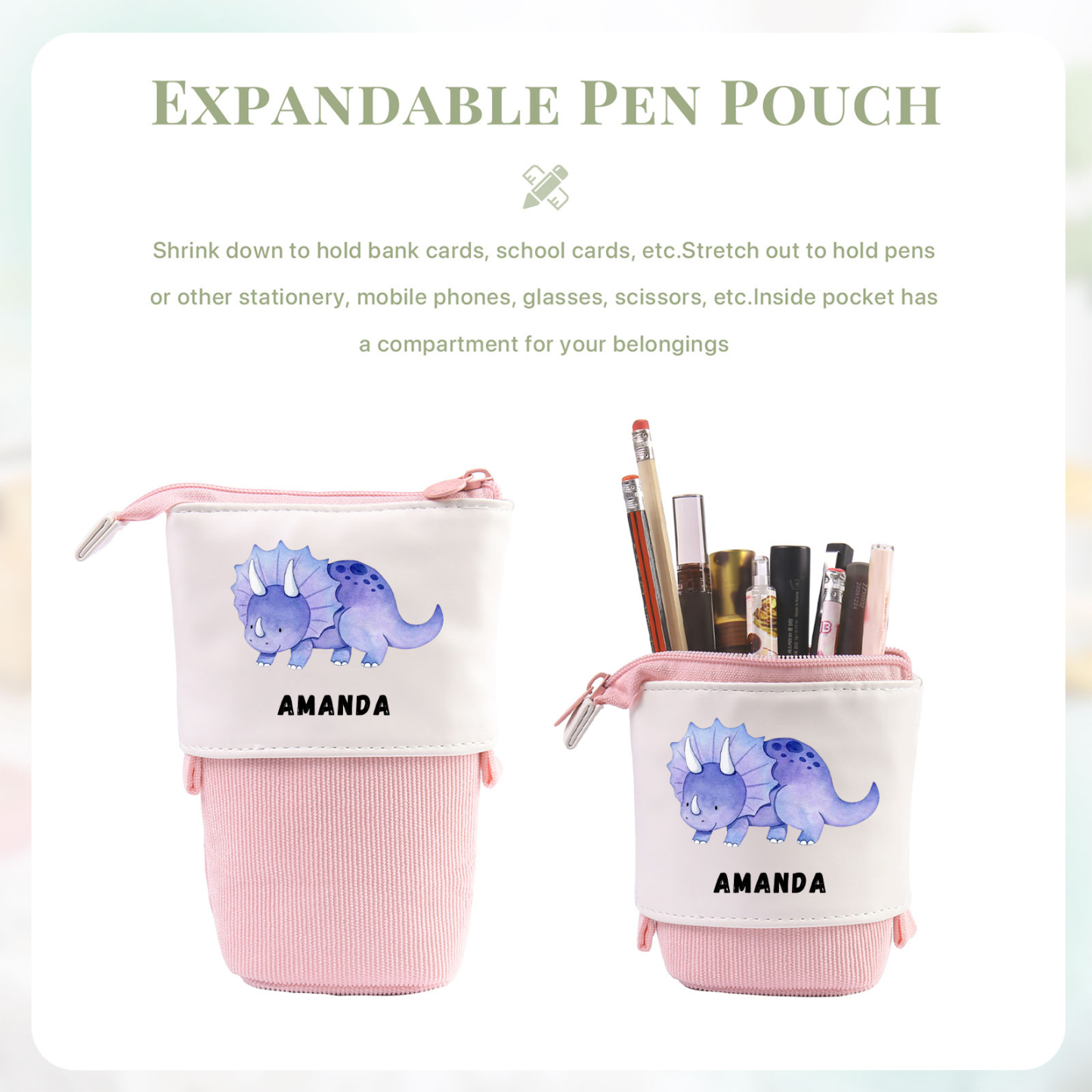 Astuccio per matite personalizzato con 1 nome e 1 dinosauro regalo per scuola elementare bambini