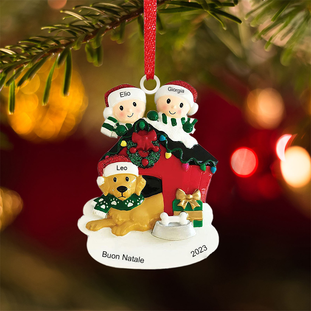 Ornamenti cane e famiglia per albero di Natale decorazione casa 3 nomi personalizzati