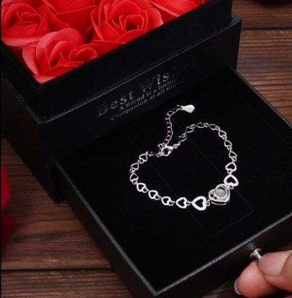 Bracciale argento con pietra cuore proiezione di foto colorato per coppia marito fidanzato con scatola premium