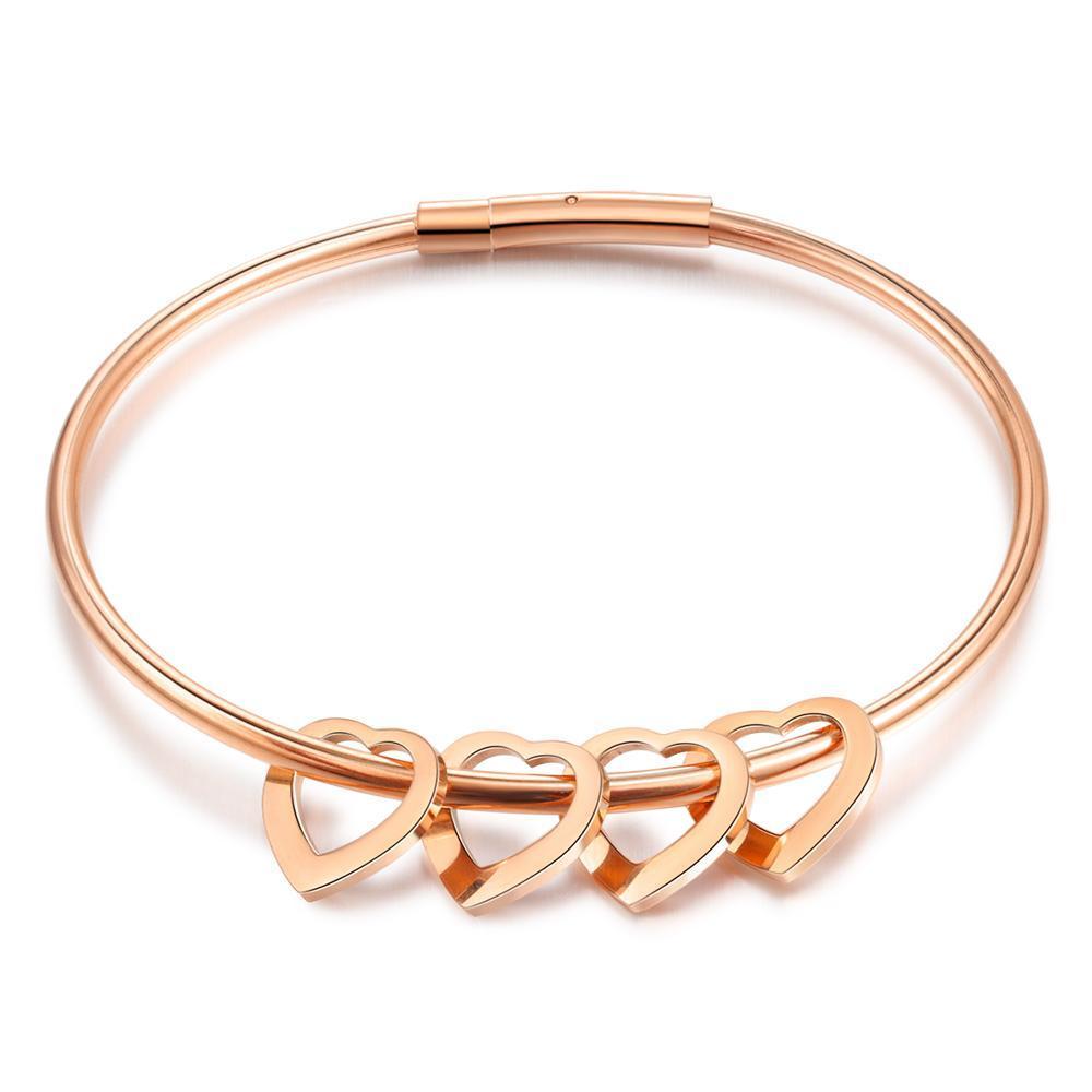 Braccialetto con 4 nomi personalizzati e 4 ciondoli di cuore per donna