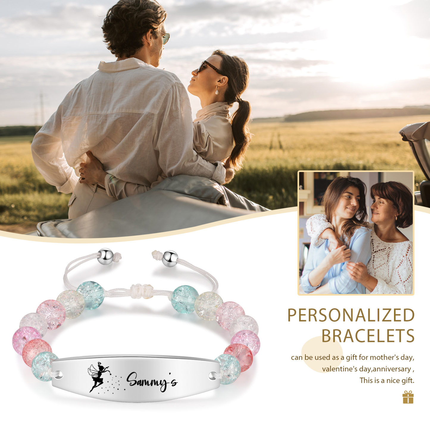 Fata Braccialetto per scuola con 1 nome personalizato per figlia con carta