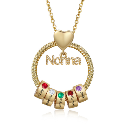Collana con ciondolo nonna 5 nomi incisioni e pietre di nascita personalizzate