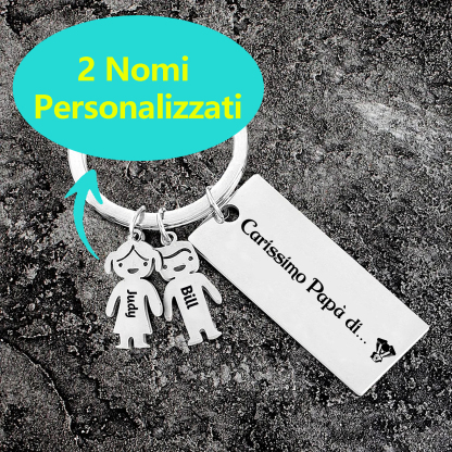 Portachiavi Personalizzato per Uomo - Incisione di 2 Nomi e Sagoma Bambino/Bambina - Idea Regalo per Papà, Nonni, Mariti  | Jessemade