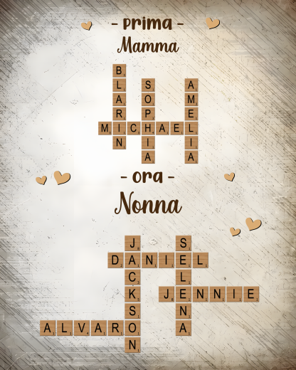 Stampa su Legno Personalizzata – Cruciverba con Nomi – Regalo per la Festa della Mamma