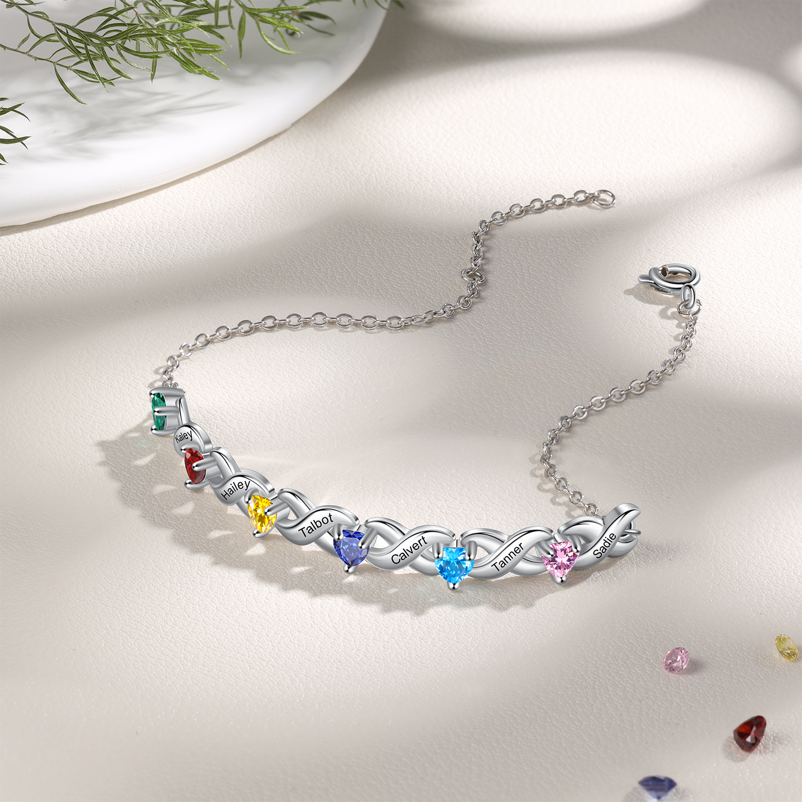 Festa della Mamma Braccialetto personalizzato con 6 nomi e 6 cuore pietre di nascita regalo per donna