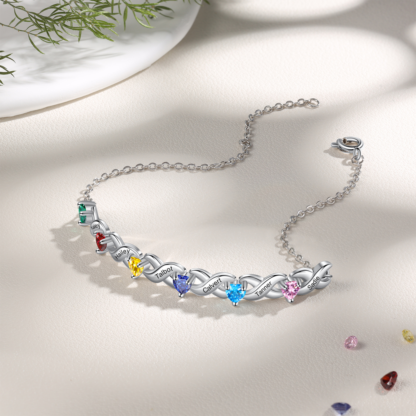 Festa della Mamma Braccialetto personalizzato con 6 nomi e 6 cuore pietre di nascita regalo per donna