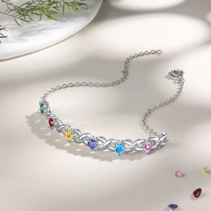 Festa della Mamma Braccialetto personalizzato con 6 nomi e 6 cuore pietre di nascita regalo per donna