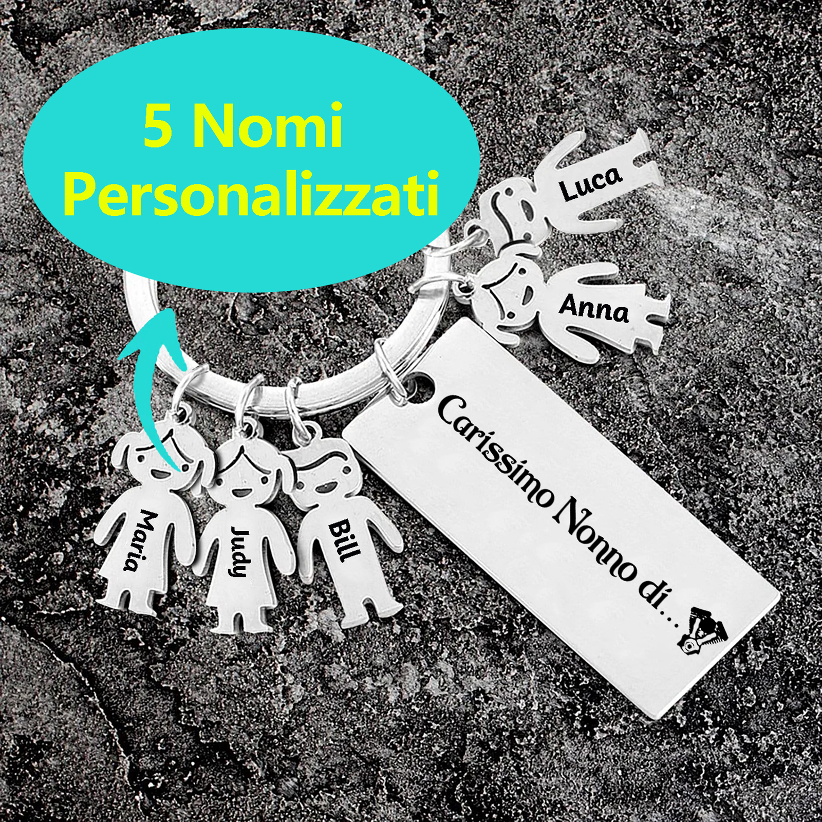 Portachiavi con ciondolo bambino 5 nomi personalizzati regalo per nonno festa dei nonni
