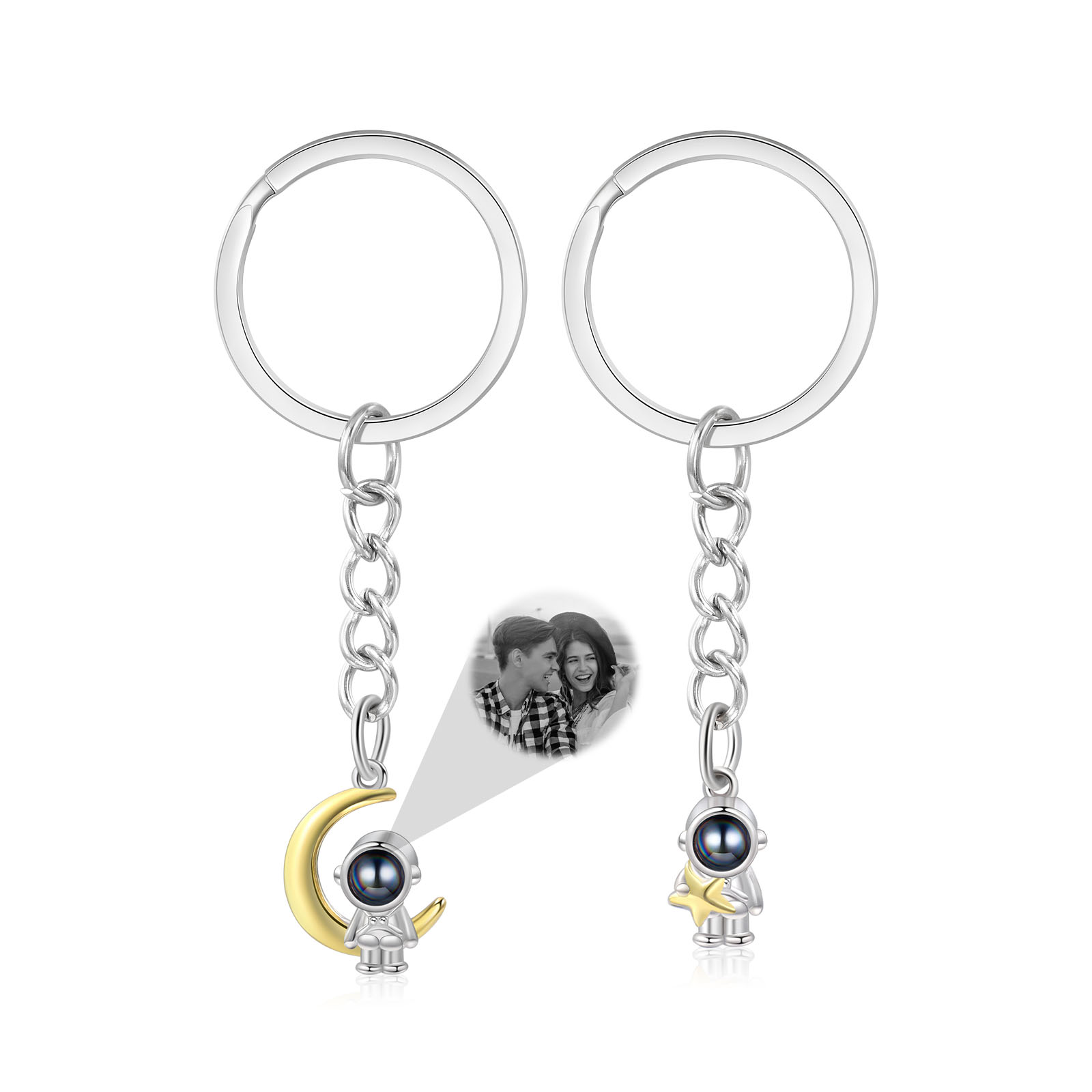 Ti amo Coppia di portachiavi 1 foto personalizzata astronauta luna e stella con proiezione per coppia