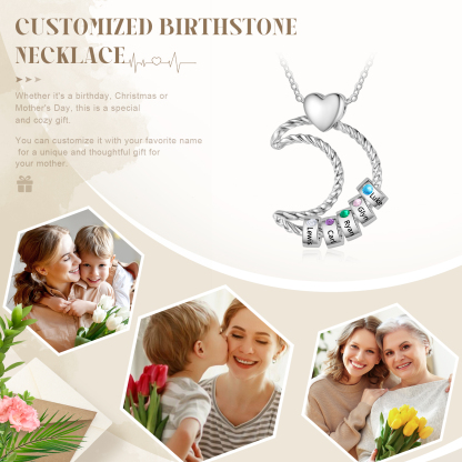 Collana Luna con 5 nomi e 5 pietre personalizzati per donna