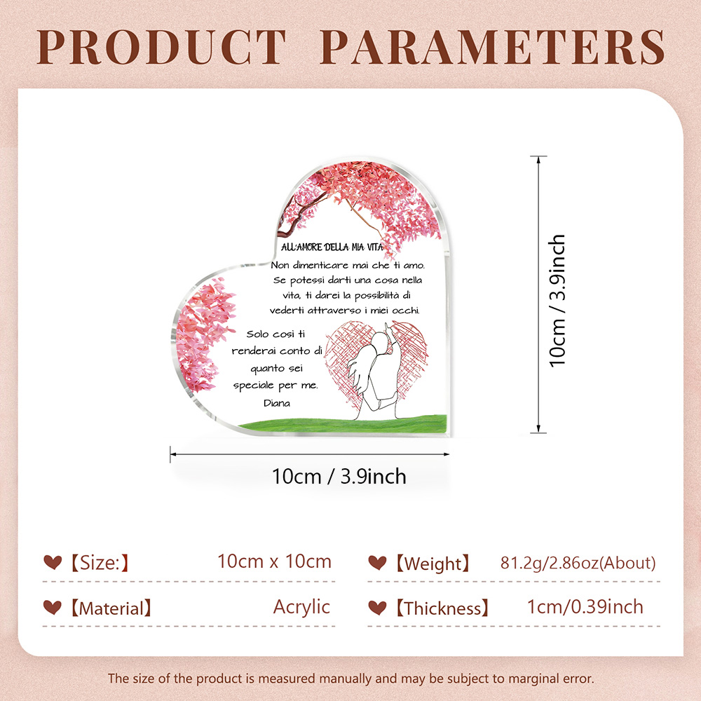 All'Amore della mia vita-deco acrilica sentimentale per coppia moglie marito anniversario 