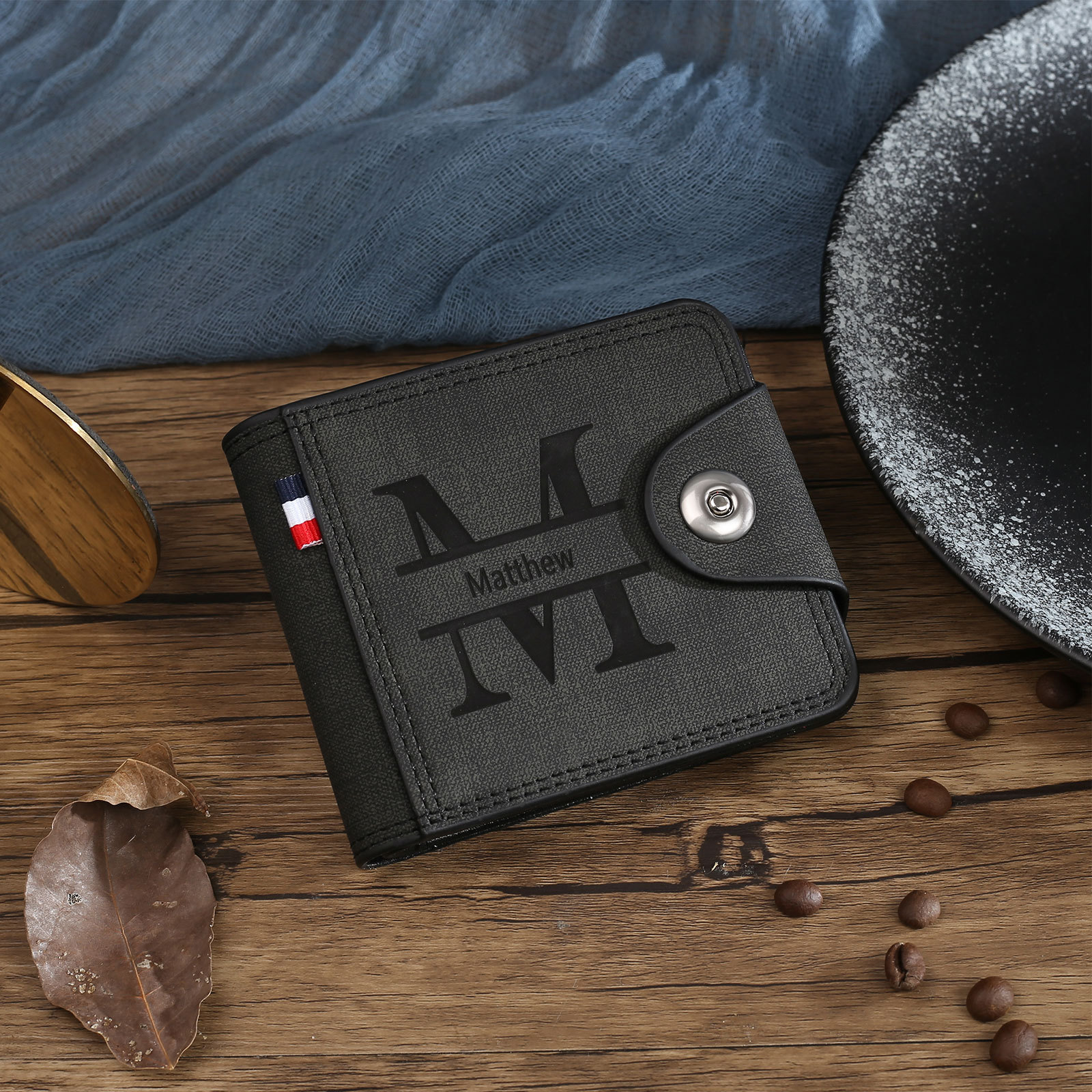 Portafoglio in PU pelle da uomo 1 nome 1 lettera e 1 foto personalizzabili regalo per uomo