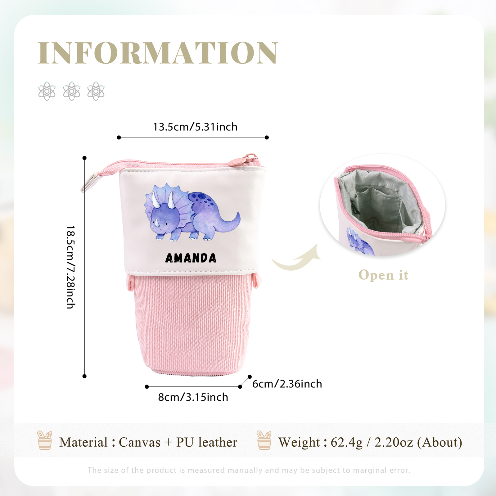 Astuccio per matite personalizzato con 1 nome e 1 dinosauro regalo per scuola elementare bambini