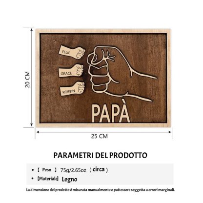 Targa di legno pugno a pugno 3 nomi personalizzabile regalo per papà