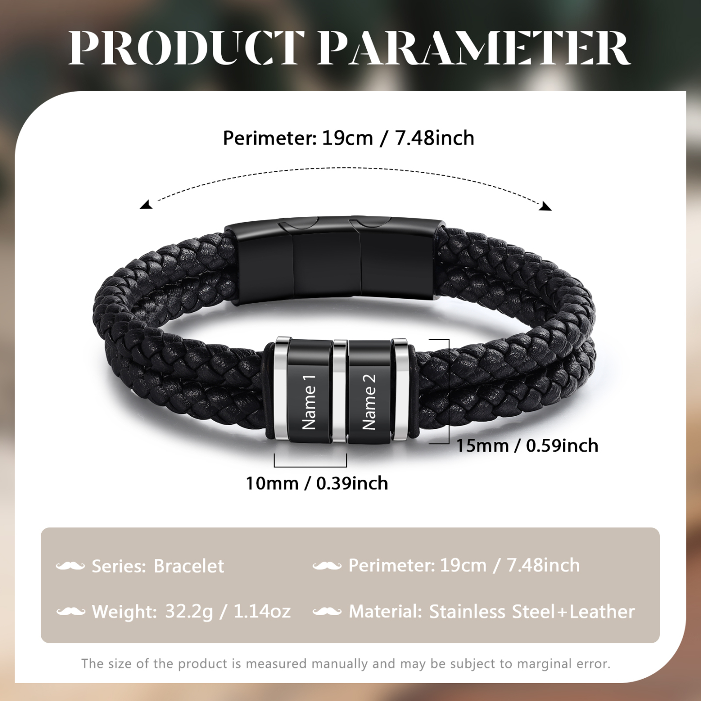 Bracciale Uomo Personalizzato in Pelle – Incisione 2 Nomi – Regalo Elegante per Papà e Lui | Jessemade